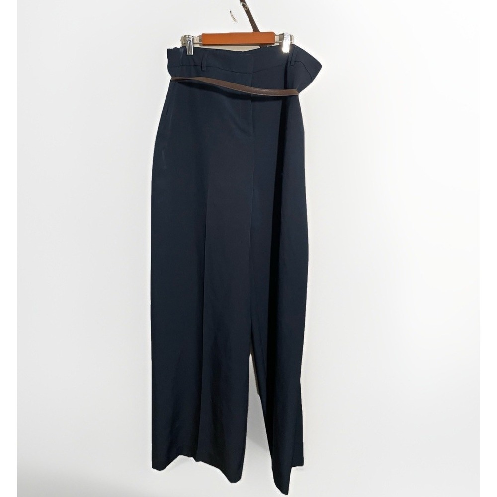 BCBG Womens Wide Leg Trouser Pants Women's 14 Flat Front Navy Blue NWT